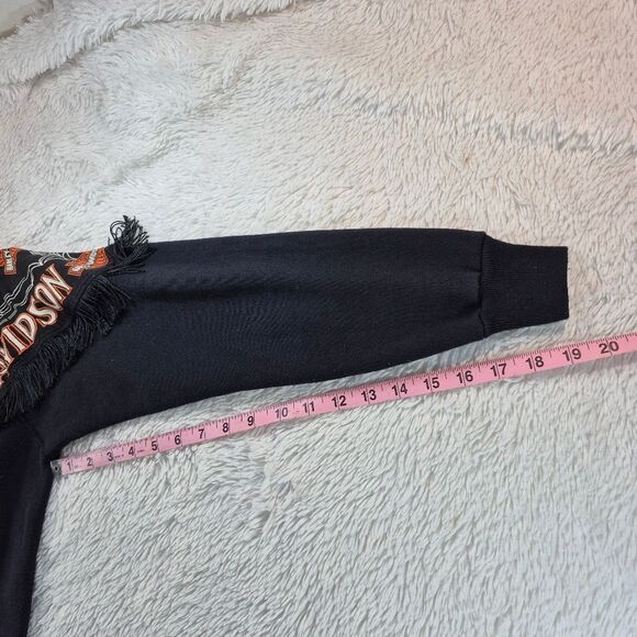 Vintage Harley Davidson Fringe Sweatshirt Black & Orange Graphic Biker Crewneck - Picture 11 of 11